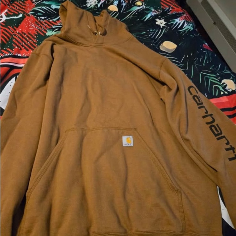 Carhartt Men's Tan Hoodie with Black Logo